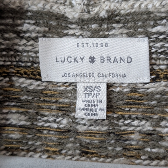 Lucky Brand Women's Green Cream Patterned Cardigan Sweater  XS/S Cotton Blend - Picture 10 of 13